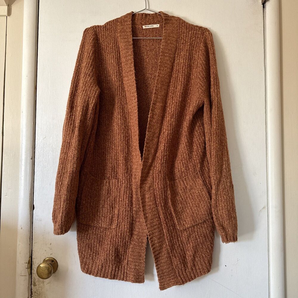 Marine Layer Open Front Cardigan Sweater Orange/Rust Wool/Cotton Women's Medium
